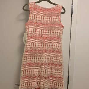 NWT’s women’s coral and white sleeveless lace dress!